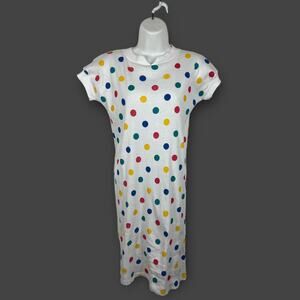 Vintage Heidi White Cotton Blend Ribbed Polka Dot Short Sleeve Dress Medium